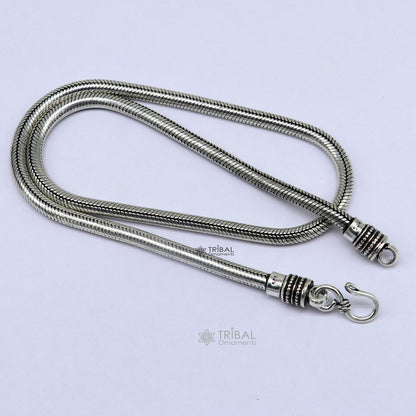 Sterling silver 5mm snake chain necklace with oxidized vintage style, handmade heavy jewelry by TRIBAL ORNAMENTS.