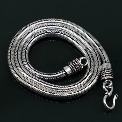 Sterling silver 5mm snake chain necklace with oxidized vintage finish, stylish heavy jewelry from TRIBAL ORNAMENTS.