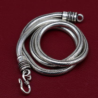 Sterling silver 5mm snake chain necklace with oxidized vintage style, handmade heavy jewelry by TRIBAL ORNAMENTS.