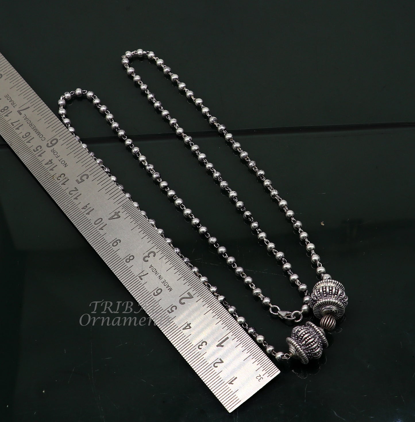 925 sterling silver 4mm beads ball chain necklace with gorgeous antique design ball pendant customized tribal classical jewelry set531 - TRIBAL ORNAMENTS