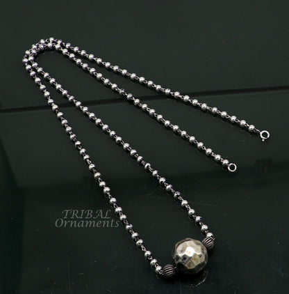 925 sterling silver 4mm bead chain necklace with antique-designed ball pendant from TRIBAL ORNAMENTS, tribal classical jewelry set.