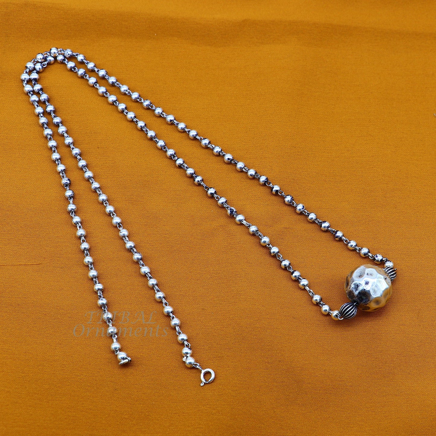 925 sterling silver 4mm beads ball chain necklace with gorgeous antique design ball pendant customized tribal classical jewelry set532 - TRIBAL ORNAMENTS