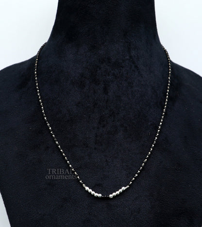 925 sterling silver black beads chain necklace, gorgeous small silver balls design pendant, traditional style chain beaded necklace set322 - TRIBAL ORNAMENTS