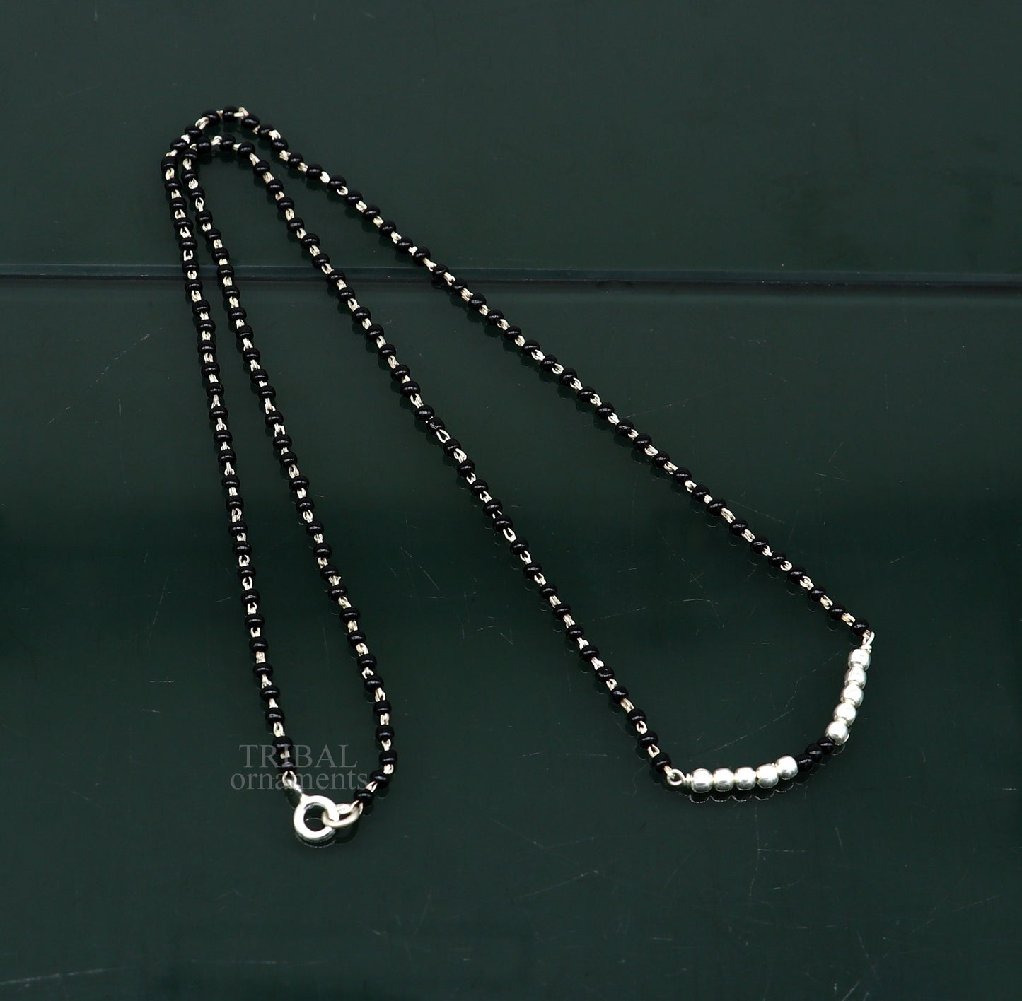 925 sterling silver black beads chain necklace, gorgeous small silver balls design pendant, traditional style chain beaded necklace set322 - TRIBAL ORNAMENTS