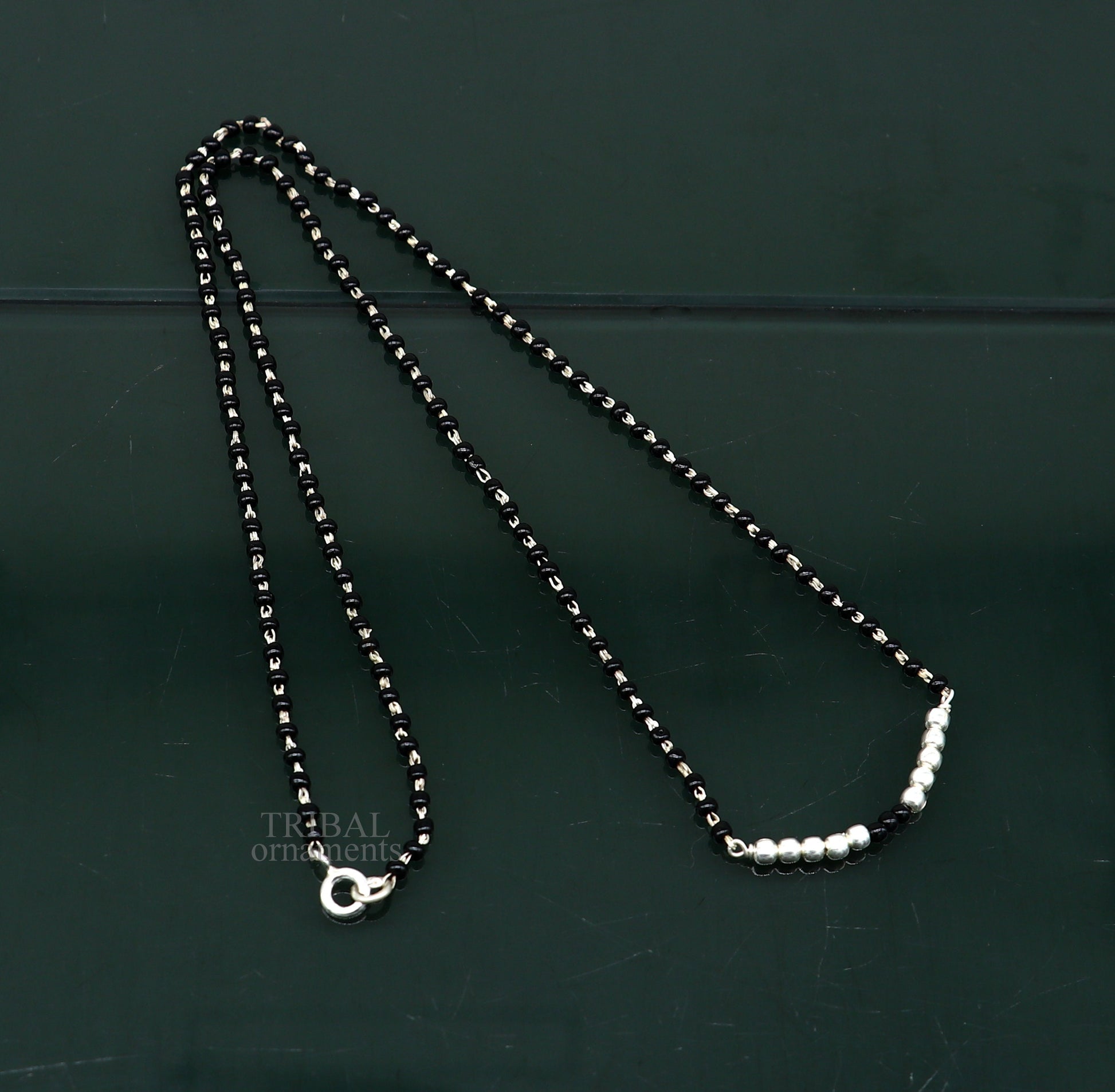 925 sterling silver black beads chain necklace, gorgeous small silver balls design pendant, traditional style chain beaded necklace set322 - TRIBAL ORNAMENTS