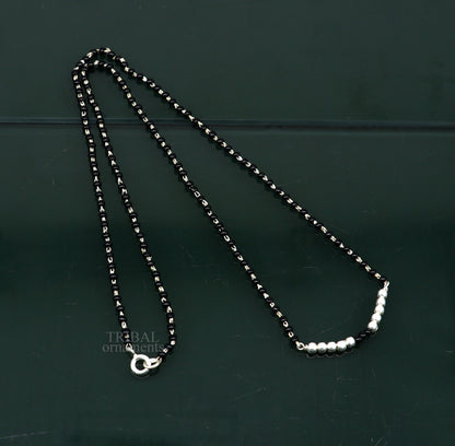 925 sterling silver black beads chain necklace, gorgeous small silver balls design pendant, traditional style chain beaded necklace set322 - TRIBAL ORNAMENTS