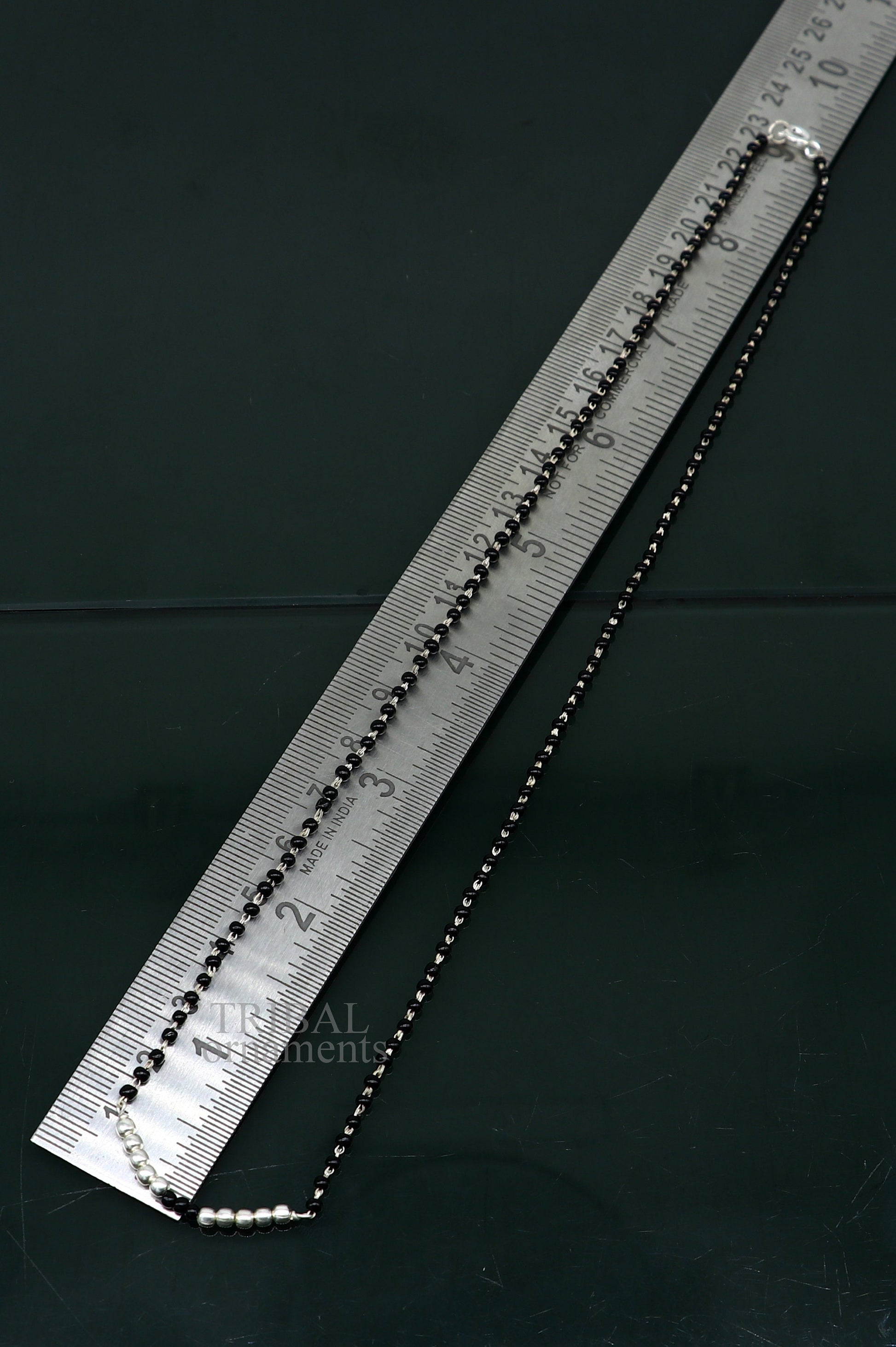 925 sterling silver black beads chain necklace, gorgeous small silver balls design pendant, traditional style chain beaded necklace set322 - TRIBAL ORNAMENTS