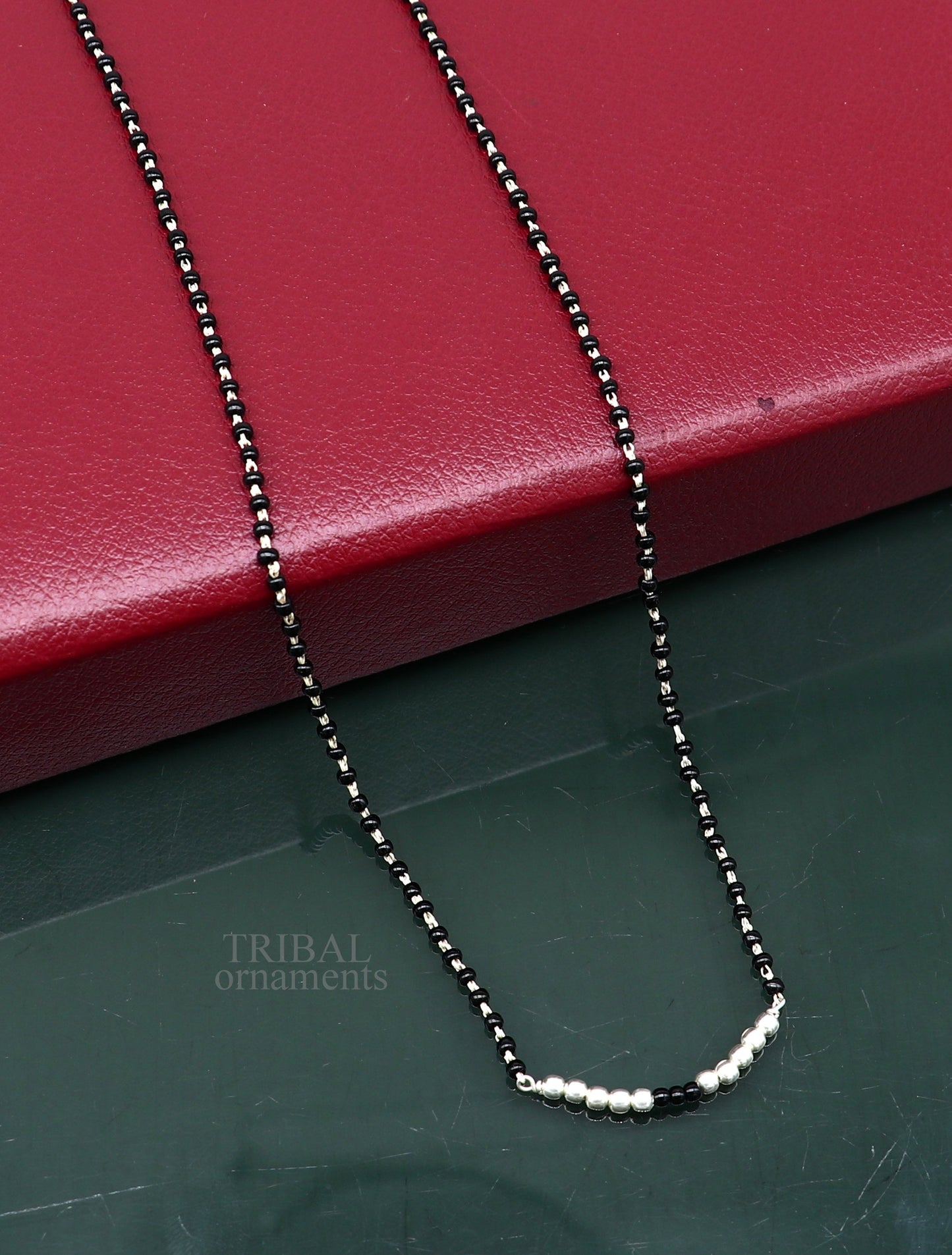 925 sterling silver black beads chain necklace, gorgeous small silver balls design pendant, traditional style chain beaded necklace set322 - TRIBAL ORNAMENTS