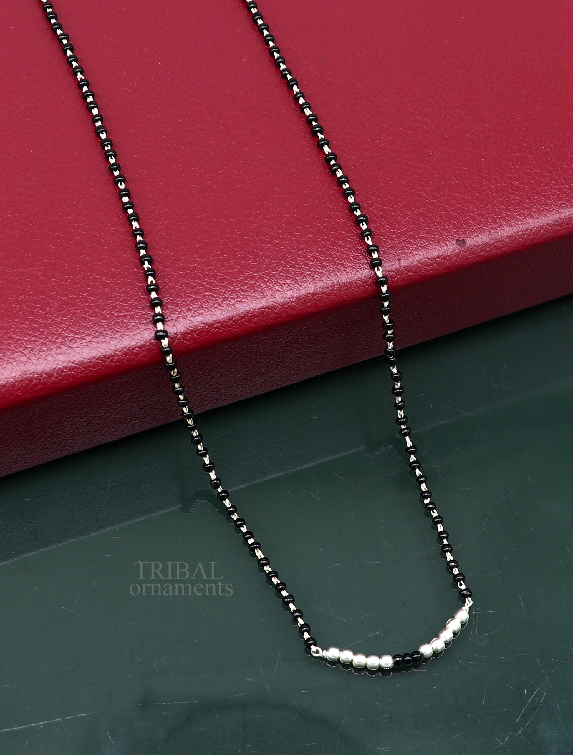 925 sterling silver black beads chain necklace, gorgeous small silver balls design pendant, traditional style chain beaded necklace set322 - TRIBAL ORNAMENTS