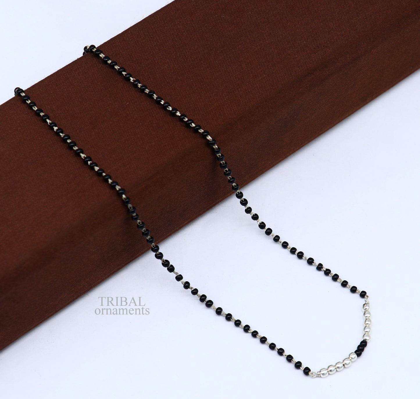 925 sterling silver black beads chain necklace, gorgeous small silver balls design pendant, traditional style chain beaded necklace set322 - TRIBAL ORNAMENTS