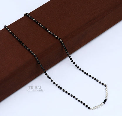 925 sterling silver black beads chain necklace, gorgeous small silver balls design pendant, traditional style chain beaded necklace set322 - TRIBAL ORNAMENTS