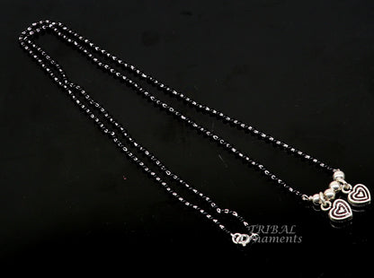 Sterling silver black beads chain necklace with vintage South Indian style pendant, traditional brides' Mangalsutra by TRIBAL ORNAMENTS.