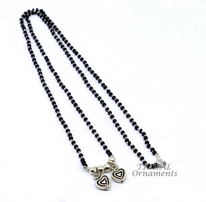 925 sterling silver black beads chain necklace with vintage South Indian style pendant, traditional brides Mangalsutra set.