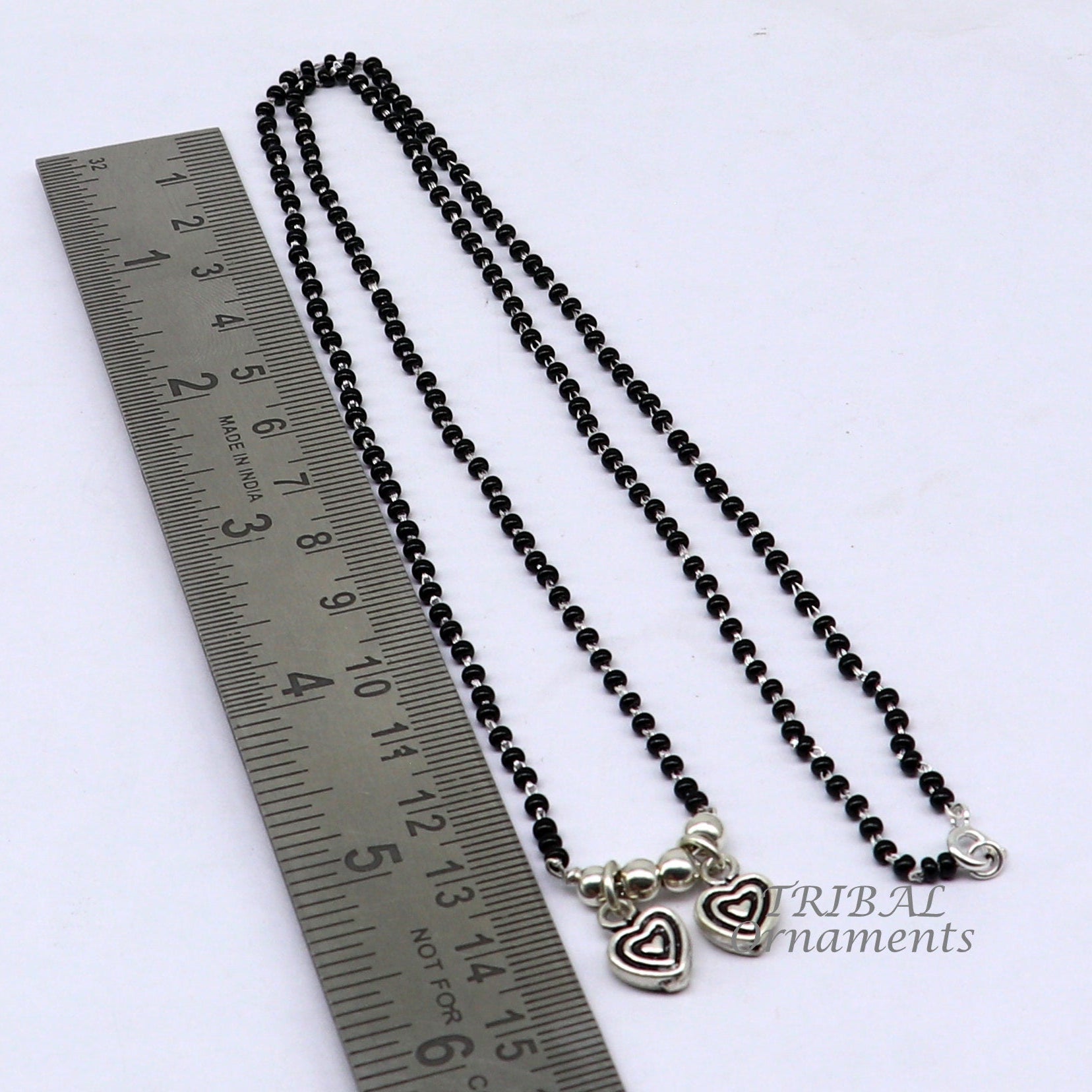 925 sterling silver black beads chain necklace, vintage south indian Style pendant, traditional style brides Mangalsutra necklace set505 - TRIBAL ORNAMENTS