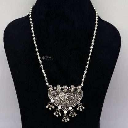 925 sterling silver 4mm beaded long tribal necklace with traditional cultural design by TRIBAL ORNAMENTS