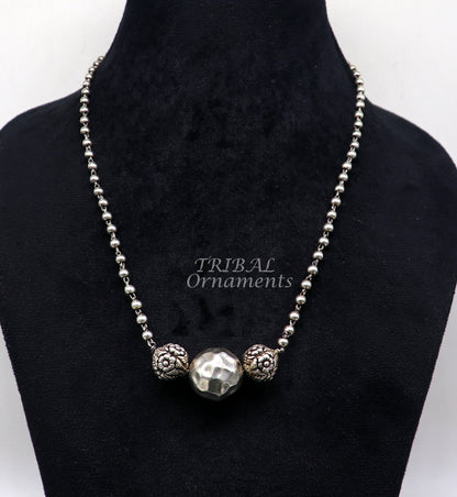 925 sterling silver handmade beaded long necklace with unique ball design pendant, traditional cultural jewelry by TRIBAL ORNAMENTS