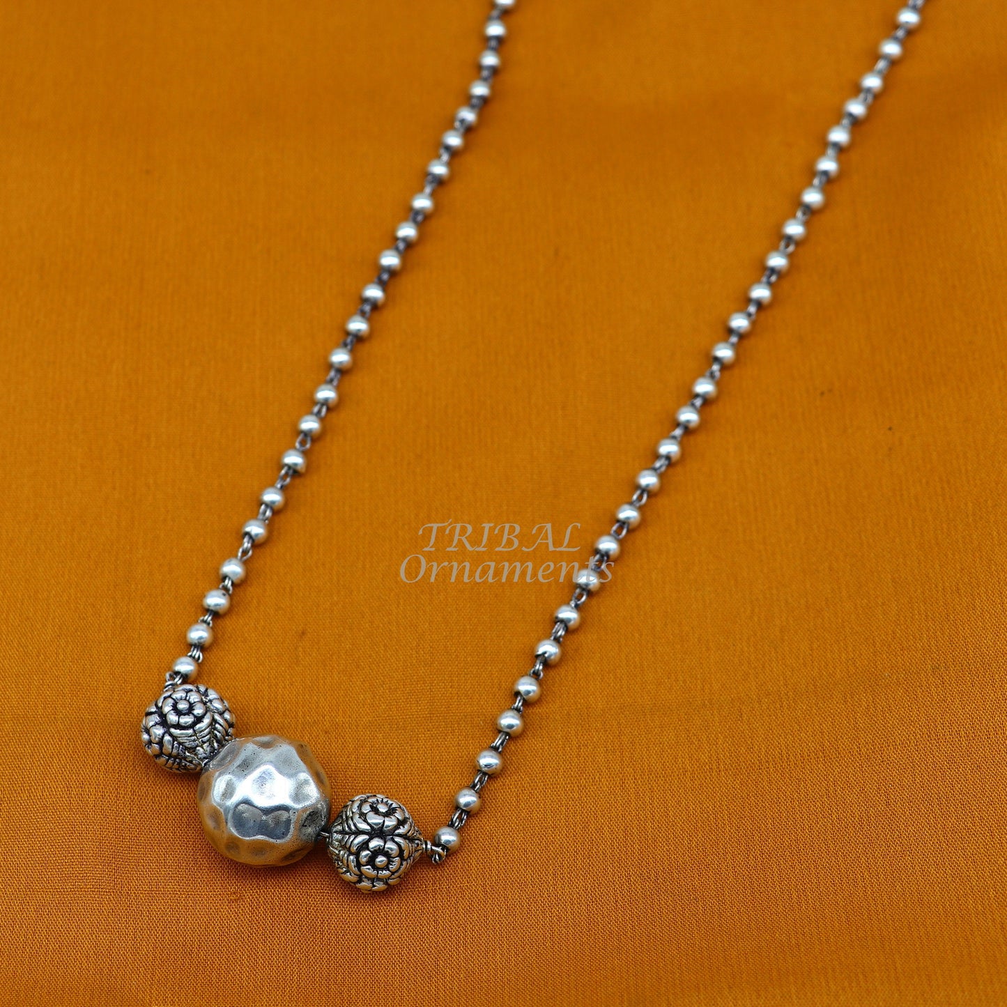 925 sterling silver handmade 4mm beads long necklace, unique ball design pendant traditional cultural functional necklace jewelry  set542 - TRIBAL ORNAMENTS