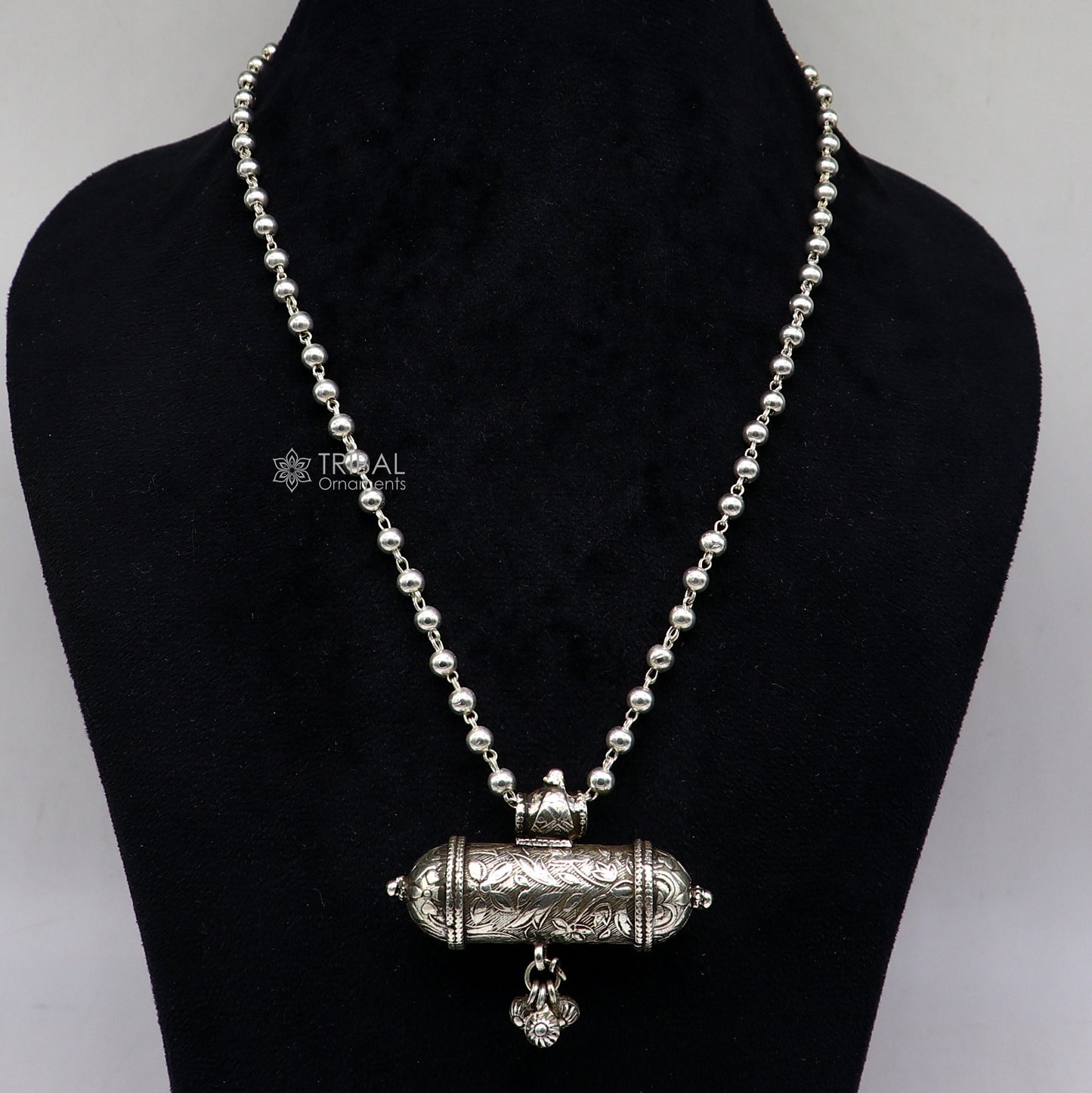 925 Sterling silver ethnic tribal pendant with wax-filled beaded necklace, traditional choker for brides, handmade tribal jewelry set