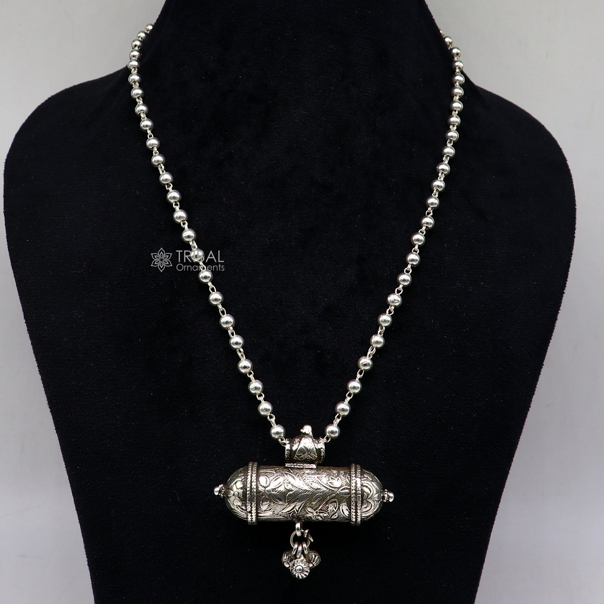 925 Sterling silver ethnic tribal pendant with wax-filled beaded necklace, traditional choker for brides, handmade tribal jewelry set