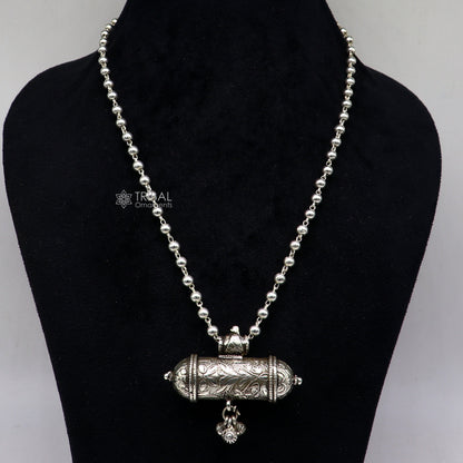 925 Sterling silver ethnic tribal pendant with wax-filled beaded necklace, traditional choker for brides, handmade tribal jewelry set