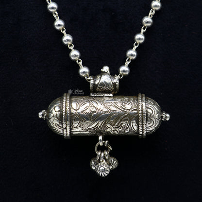 925 Sterling silver tribal pendant with wax-filled beaded necklace, traditional choker bridal jewelry set by TRIBAL ORNAMENTS.
