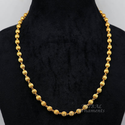 925 sterling silver gold-polished beaded chain necklace by Tribal Ornaments, vintage style unisex silver ball chain.