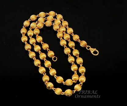 925 sterling silver gold polished beaded chain necklace with vintage style silver ball design for unisex jewelry by TRIBAL ORNAMENTS
