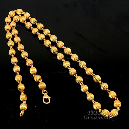925 sterling silver gold polished beaded chain necklace with vintage style silver ball beads, unisex handmade jewelry from Tribal Ornaments