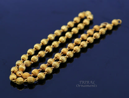 925 sterling silver gold polished beaded chain necklace by TRIBAL ORNAMENTS, vintage style silver ball chain for unisex wear.