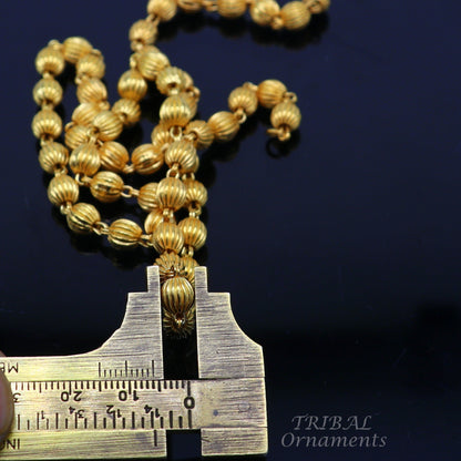 Sterling silver gold-polished beaded chain necklace by TRIBAL ORNAMENTS, vintage style unisex silver ball chain jewelry.