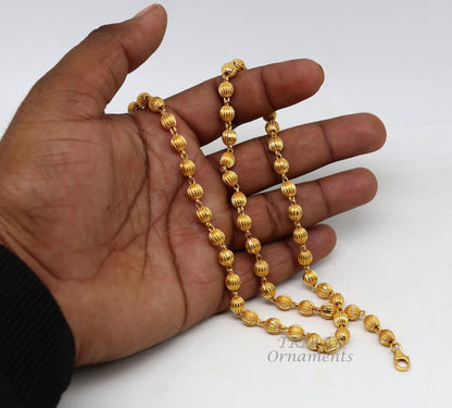 Sterling silver gold polished beaded chain necklace by Tribal Ornaments, vintage-style silver ball chain for unisex wear.