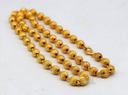 Sterling silver gold-polished beaded chain necklace by Tribal Ornaments, vintage style silver ball chain for unisex wear.