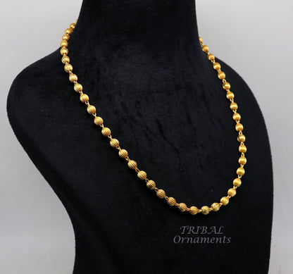 Sterling silver gold-polished beaded chain necklace by TRIBAL ORNAMENTS, vintage style silver ball chain for unisex jewelry.