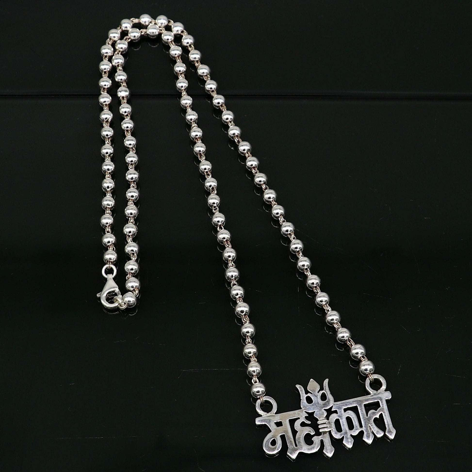 925 sterling silver handmade Lord shiva Mahakal Name pendant, amazing stunning beaded divine necklace, blessing shiva necklace set212 - TRIBAL ORNAMENTS