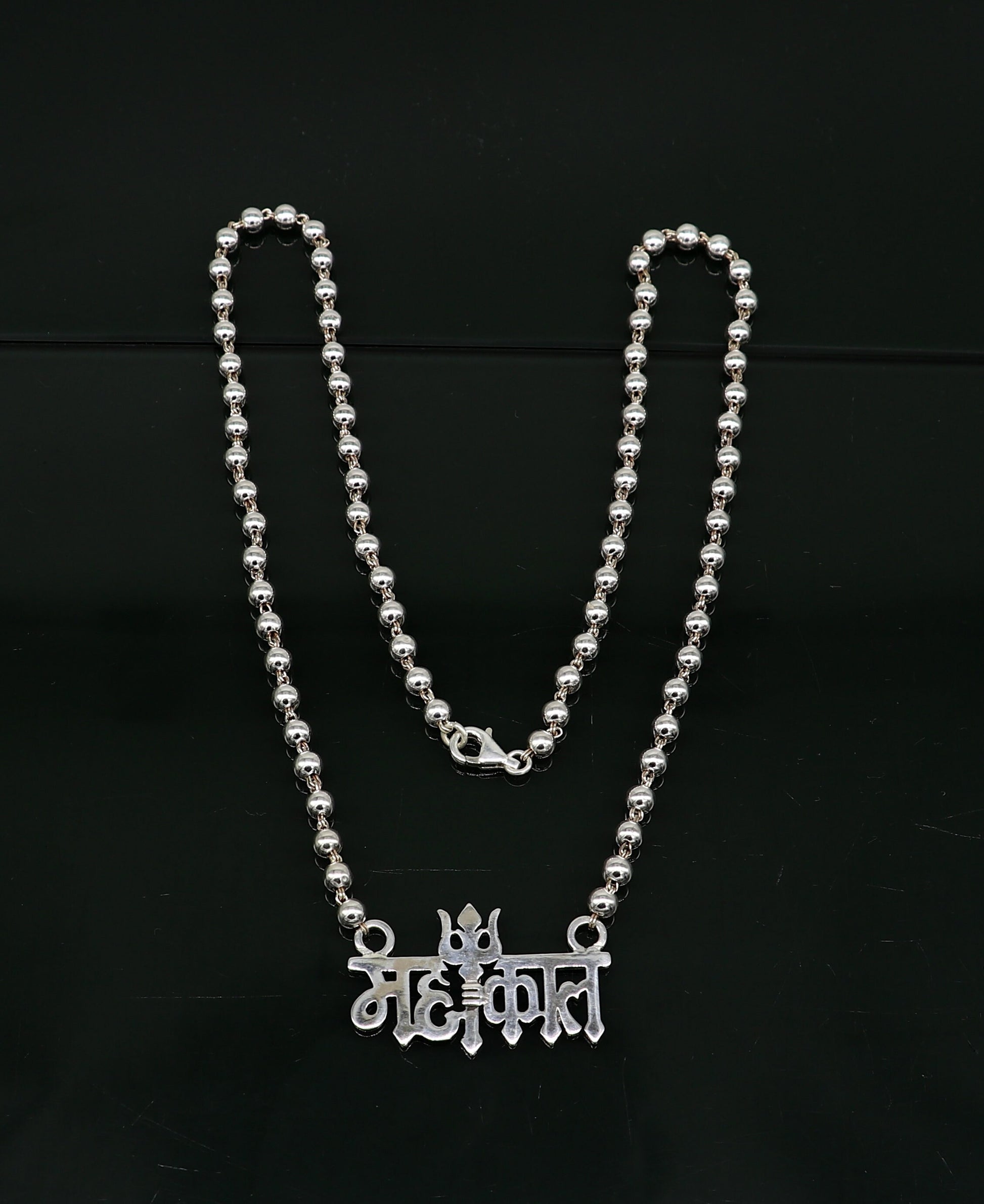 925 sterling silver handmade Lord shiva Mahakal Name pendant, amazing stunning beaded divine necklace, blessing shiva necklace set212 - TRIBAL ORNAMENTS