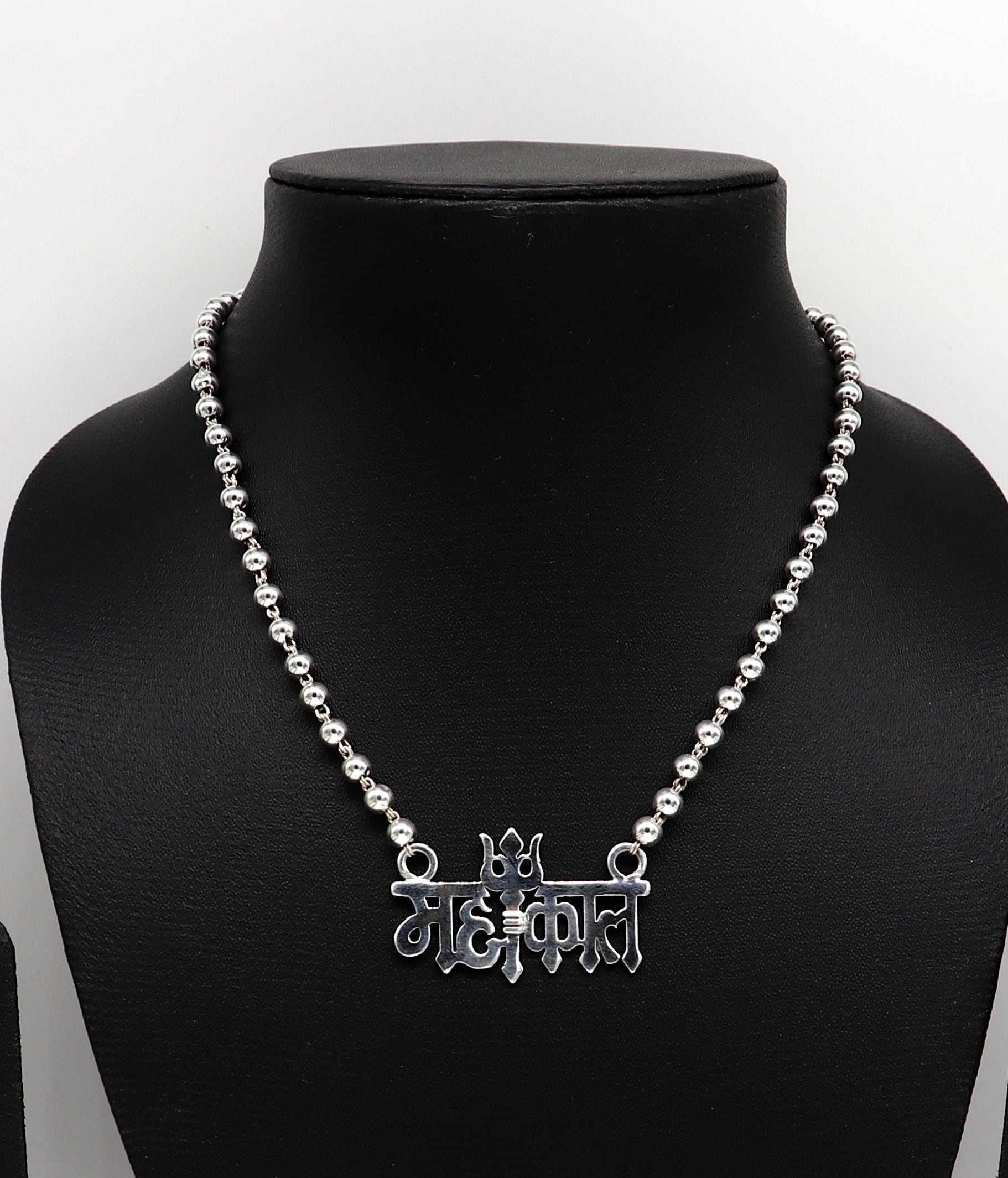 925 sterling silver handmade Lord shiva Mahakal Name pendant, amazing stunning beaded divine necklace, blessing shiva necklace set212 - TRIBAL ORNAMENTS