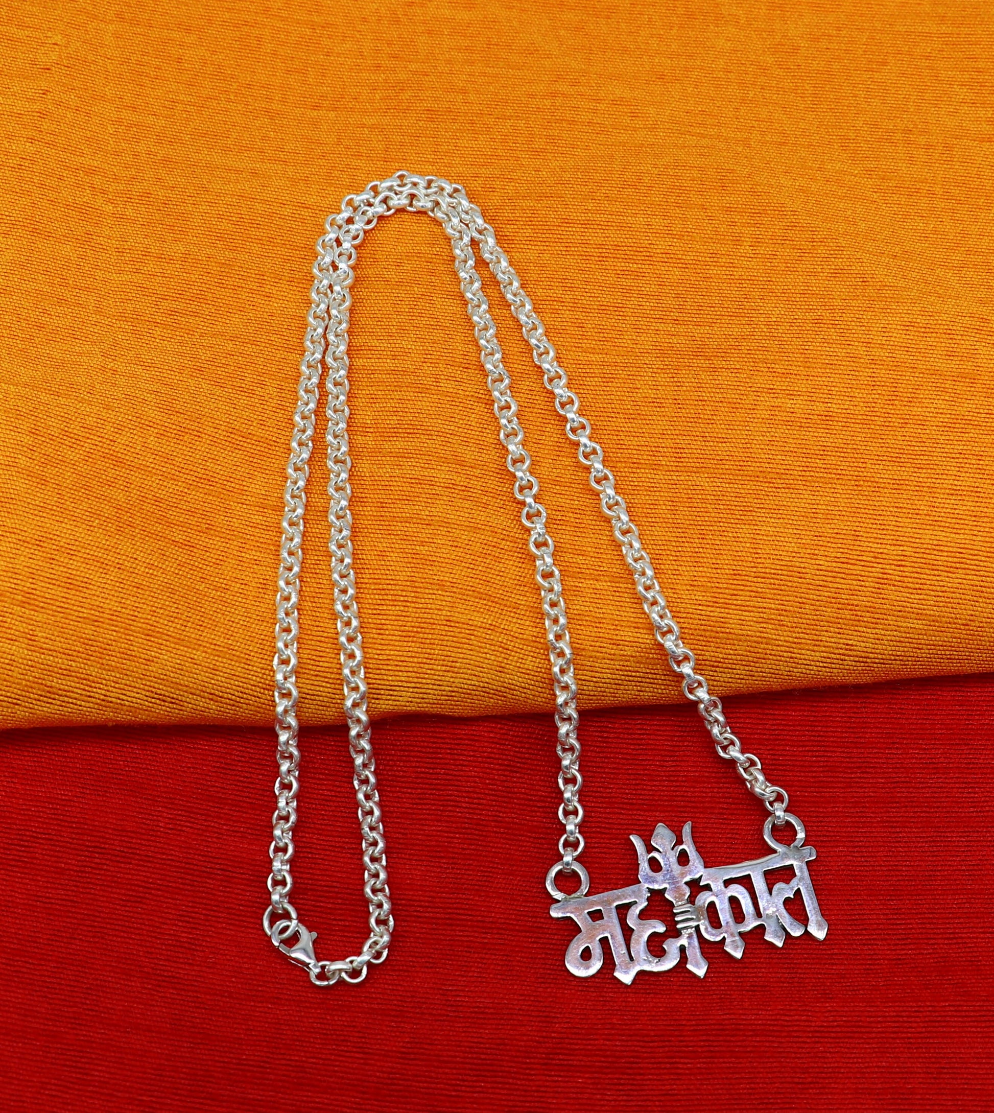 925 sterling silver handmade Lord shiva Mahakal Name pendant, amazing stunning divine Mangalsutra necklace, blessing shiva necklace set213 - TRIBAL ORNAMENTS