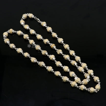 925 Sterling silver handmade basil rosary beads necklace with wooden beads, unisex tulsi mala jewelry by TRIBAL ORNAMENTS