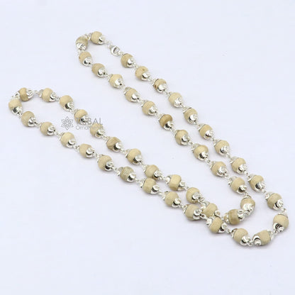 Sterling silver handmade basil rosary beads necklace with wooden beads, unisex tulsi mala jewelry by TRIBAL ORNAMENTS.
