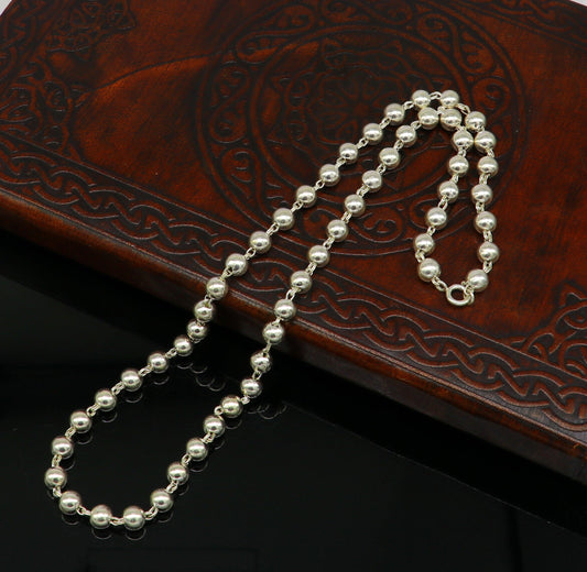 Sterling silver beaded chain necklace by TRIBAL ORNAMENTS, unisex design, handmade silver ball chain for daily wear and gifting