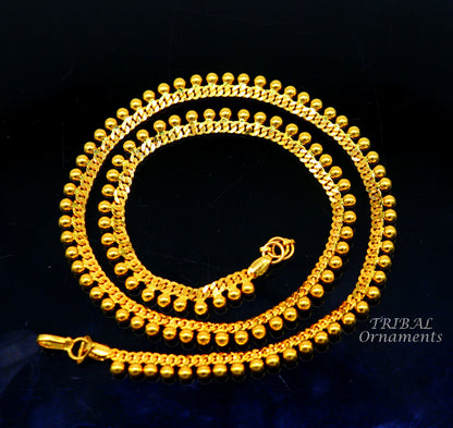 Vintage handmade beaded-style necklace in 22K yellow gold with wave design, stylish chain ideal for gifting or wedding jewelry.