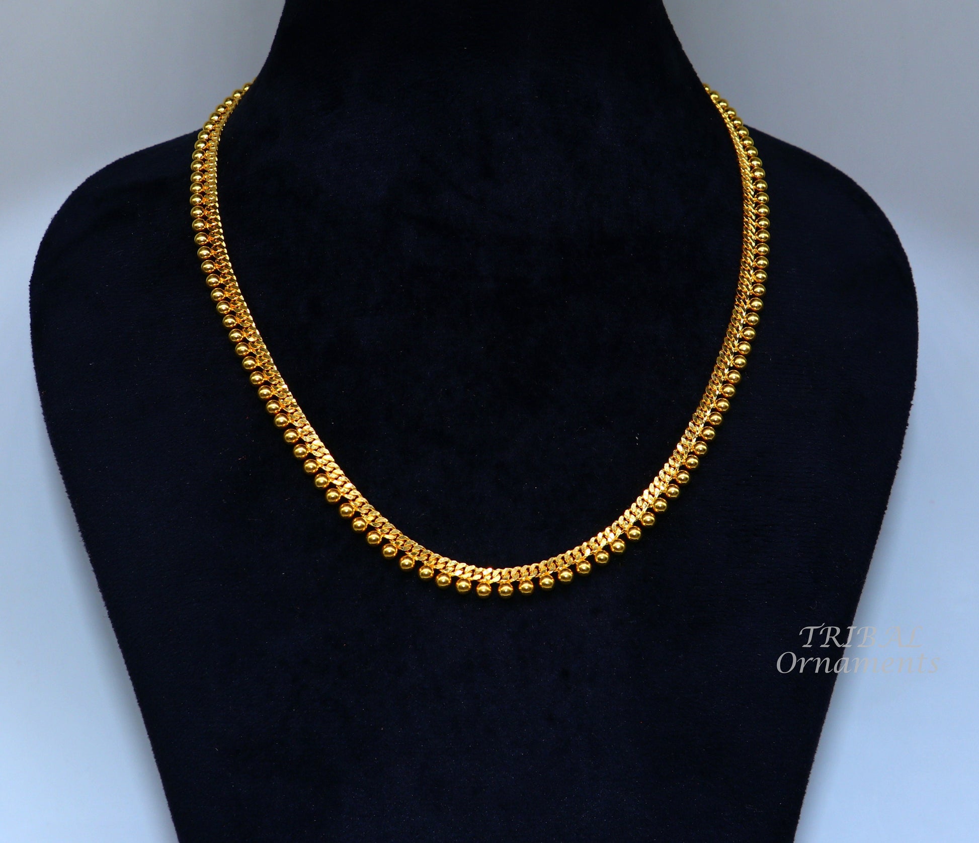 Amazing Vintage waved beaded style Handmade Genuine 22 karat yellow gold gorgeous chain stylish necklace gifting jewelry from India ch561 - TRIBAL ORNAMENTS