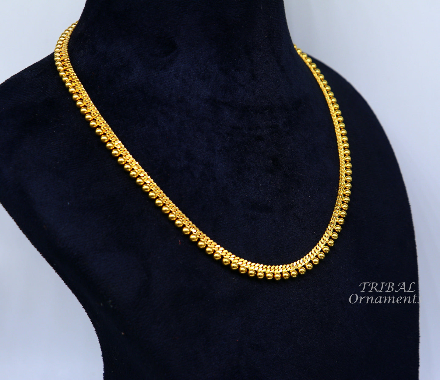 Amazing Vintage waved beaded style Handmade Genuine 22 karat yellow gold gorgeous chain stylish necklace gifting jewelry from India ch561 - TRIBAL ORNAMENTS