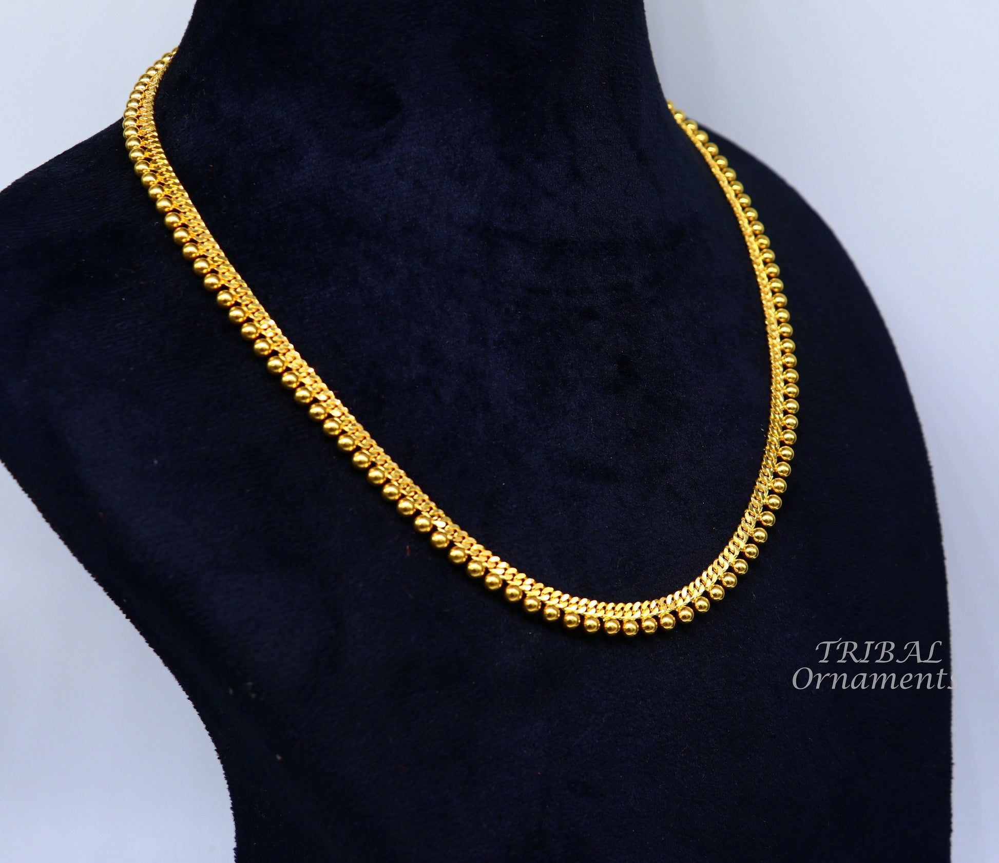 Amazing Vintage waved beaded style Handmade Genuine 22 karat yellow gold gorgeous chain stylish necklace gifting jewelry from India ch561 - TRIBAL ORNAMENTS