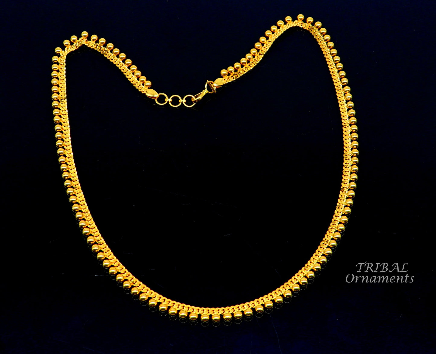 Amazing Vintage waved beaded style Handmade Genuine 22 karat yellow gold gorgeous chain stylish necklace gifting jewelry from India ch561 - TRIBAL ORNAMENTS