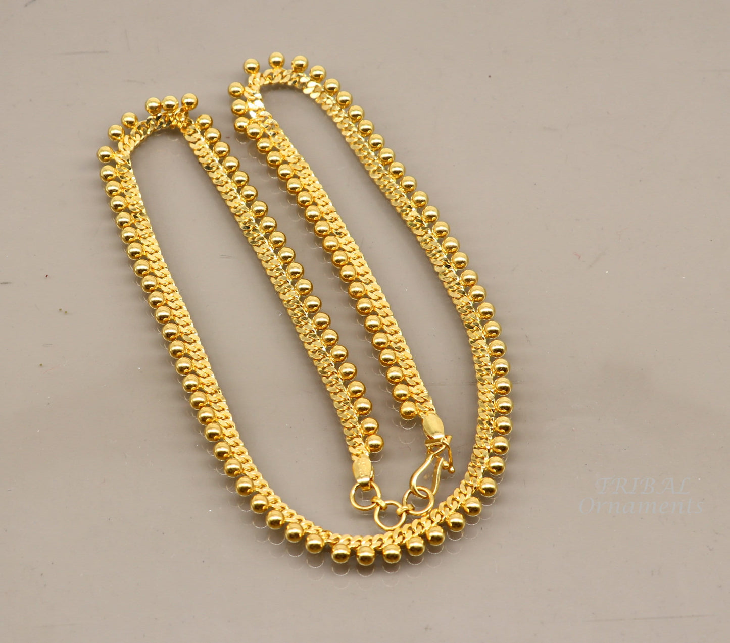 Amazing Vintage waved beaded style Handmade Genuine 22 karat yellow gold gorgeous chain stylish necklace gifting jewelry from India ch561 - TRIBAL ORNAMENTS