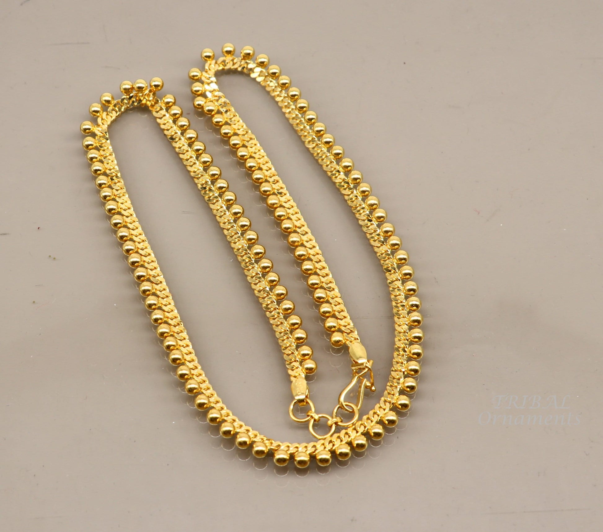 Amazing Vintage waved beaded style Handmade Genuine 22 karat yellow gold gorgeous chain stylish necklace gifting jewelry from India ch561 - TRIBAL ORNAMENTS