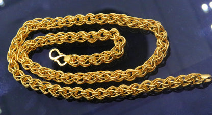 Authentic 22K yellow gold handmade Byzantine chain necklace, 6mm antique unisex jewelry with intricate design by Tribal Ornaments.