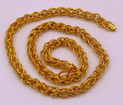 Authentic 22K yellow gold handmade Byzantine chain necklace with 6mm antique design, unisex jewelry by Tribal Ornaments.