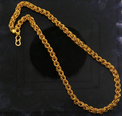 Authentic 22K yellow gold handmade Byzantine chain necklace, 6mm antique design, unisex jewelry by Tribal Ornaments.